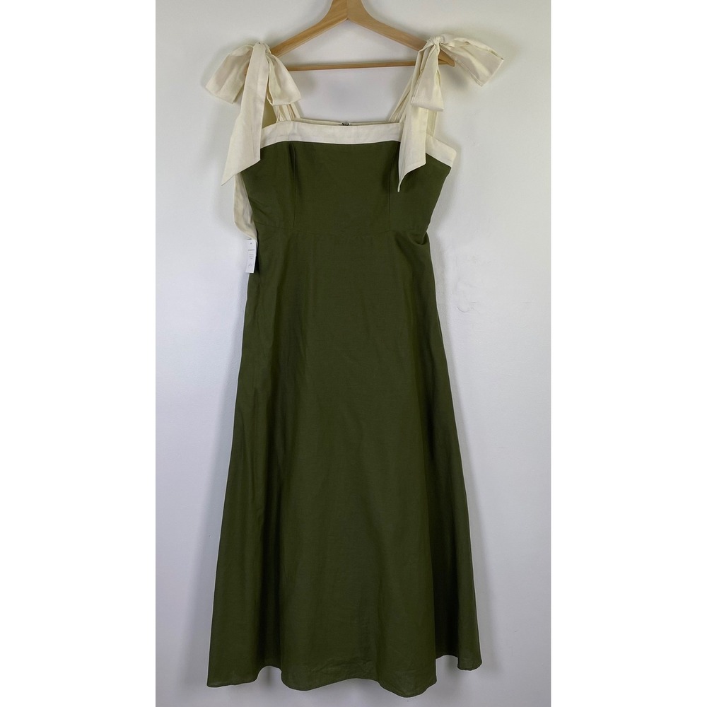 Petal + Pup Maxi Dress Womens L Green Linen Blend Tie Shoulder Cottagecore